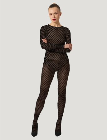 Wolford Velvet Net Illusion Tights - Black - XS