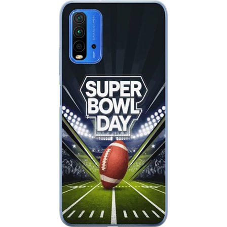 Yhteensopiva Puhelinkuori Xiaomi Redmi Note 9 4G Super Bowl Day juliste, jossa amerikkalainen jalkapallo valaistuksella varustetulla areenalla dramaat