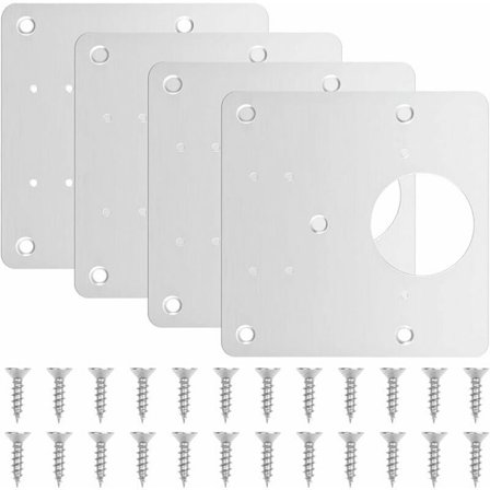 4 stk. skabshængsel reparationsplader, hængsel reparation beslag med hul og fastgørelsesskruer, rustfrit stål til skabslåge og træmøbler