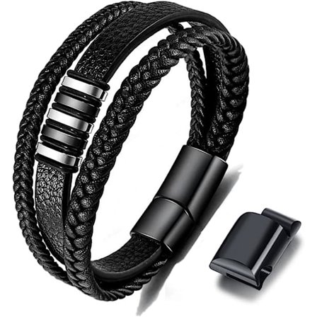 Sort læderarmbånd til mænd - Herregave 19cm