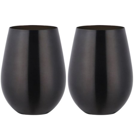 Pakke med 2 vinglas til at tage med, rustfrit stål vinkrus isoleret med låg