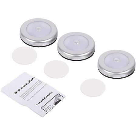 Automatisk nattlyssensor med bevegelsessensor; Sensorlamper 3 runde LED-sensorer