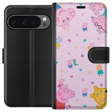 Kompatibelt Lommeboketui til Google Pixel 9 Pro XL Peppa Gris med en baby i armene, mamma gris motiv i fargerik og myk barneillustrasjon med hjerter