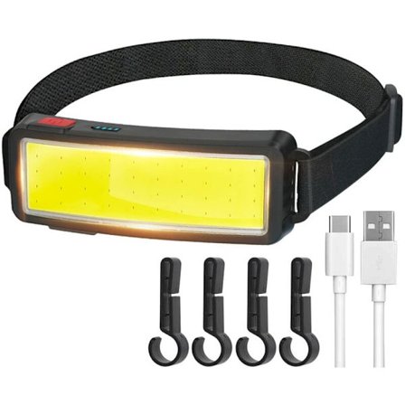 COB LED-pannlampa, kraftfull USB-uppladdningsbar pannlampa, vattentät 2000 lumen strålkastare, hjälmarbetslampa, för camping, bilunderhåll och 