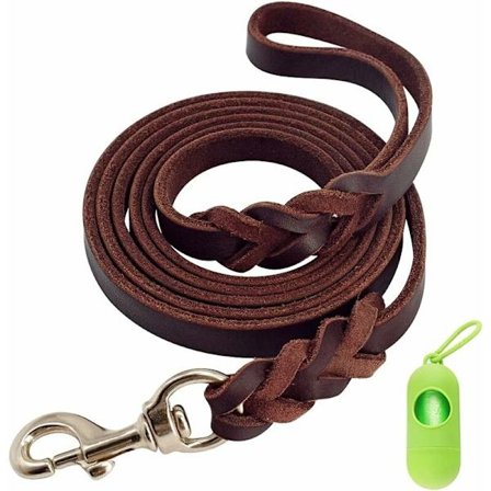 Læderhundesnor, stærk snor til store/mellemstore hunde, håndlavet flettet hundesnor, sikkerhedsreb hundesnor (7ft)-FA3-