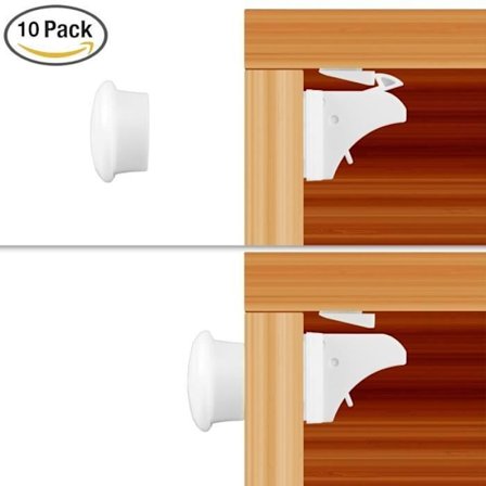 Skuffe-/skabslås til baby/barn - ONEVER - 10 selvklæbende låse og 2 magnetiske nøgler - Forbedret sikkerhed