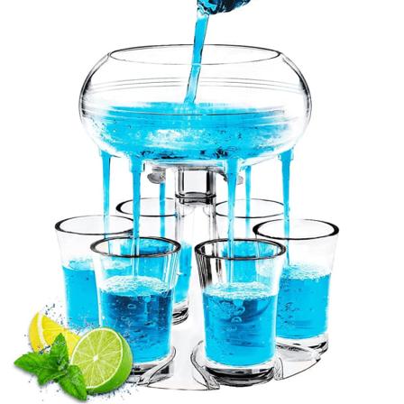 Laukauslasiannostelija, 6 laukauksen annostelija ja pidike nestemäiselle hauskanpidolle korkeakoulussa, leirintäalueella, syntymäpäiväjuhlissa