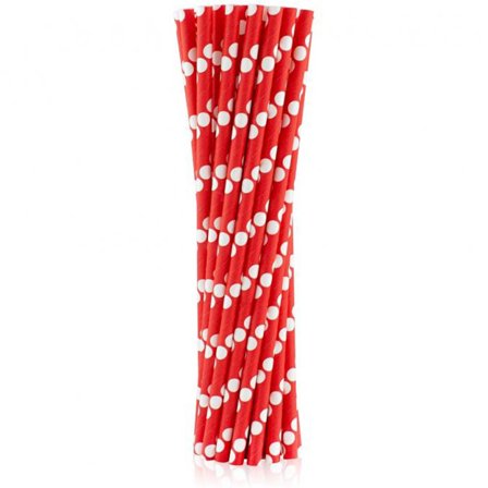 Sugrör Röd Polka Prickar 24-pack