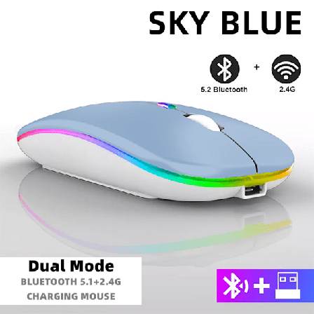 Uppladdningsbar trådlös mus Bluetooth 2,4 GHz USB RGB 1600DPI för dator laptop surfplatta PC Macbook gamingmus