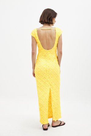 NA-KD Robe mi-longue en dentelle à dos ouvert - Robes de cérémonie - Jaune - XL