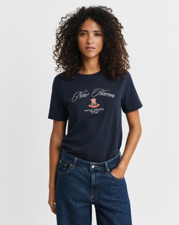 GANT Damen Crest Graphic T-Shirt (L) Marineblau