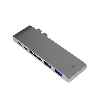 6-i-1 Dubbel USB Typ-C Multiport Kortläsare Adapter Konverterare för MacBook