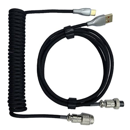 Gaming Tangentbord Kabel Professionell Infällbar Robust Kontakt Spiralvriden Tangentbordskabel för Mekaniskt Tangentbord Svart