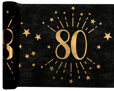 Duk (löpare) Svart & Guld 80 år, 30x500 cm - Partyninja.se