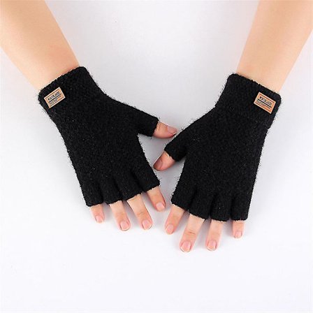 Vinter Alpaca Uld Fingerless Handsker Til Varme Mænd Strikket Halv Finger Handsker