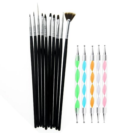 Set med 15 st Nagelverktyg - Penslar och Dotting Tools