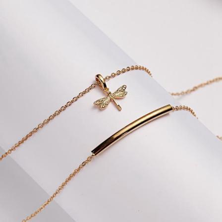 Free Spirit - Dubbelt Halsband 18k Guldpläterat Gåva Trollslända Guld One Size