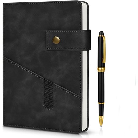 A5 Linjerad Läder Anteckningsbok Hårdpärm Journal Med Penna Personlig Dagbok För Studenter Och Kontorsbruk Svart 15 x 21 cm