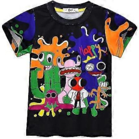 Børn Drenge Piger Rainbow Friends Kortærmet T-shirt Rund Hals Sommer Casual Tee Tegneserie Toppe (9-10 År D)