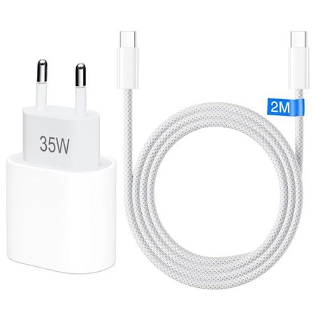 Hurtigoplader 35W - E.F.Connection - USB-C - Kabel 2M - Overspændingsbeskyttelse - Kompatibel med iPhone