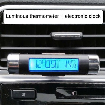 Bilklokke Termometer Tønneformet LCD-skjerm Luftventil Klips På LED Digital Bilklokke Termometer