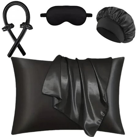 Hårruller - 6 stk. - Varmefrit krøllejern - Varme frie krøller - Krøller uden varme - Inkluderer hårklemme og satin sovehætte (Sort)