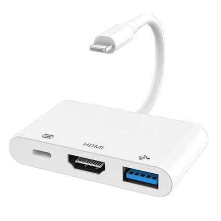 Svart Byscoon Lightning till HDMI-adapter för iPhone iPad till TV, Dubbel USB OTG-adapter för Livestreaming med Laddning, Kompatibel med iPhone och