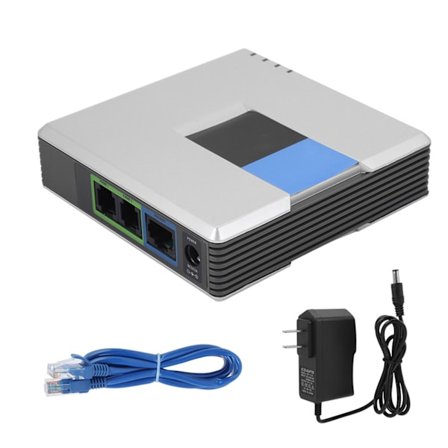 VoIP Gateway Internettelefonadapter til Linksys PAP2T - 2 porte, SIP, RJ45-kabel, amerikansk stik 100-240V