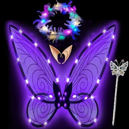 LED-hiuspanta keijusiivillä aikuisille, teemana sudenkorento, violetti