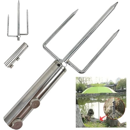 Strandparasollfot, avtagbart parasollstativ, justerbar fiskestangparasollfot, utendørs metallparasolljordsokkel for hageplenstrand (rustfritt