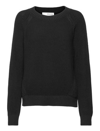 Slfsira Ls Knit O-Neck Black Selected Femme