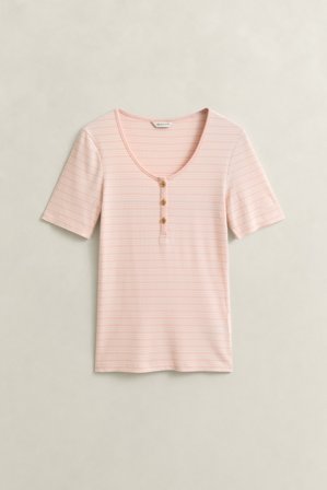 GANT Damen Geripptes Henley Shirt (L) Rosa