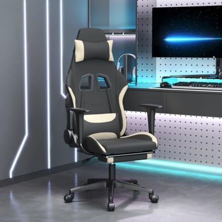 Snurrbar Gamingstol Med Fotstöd Svart Och Gräddvit Tyg Kräm