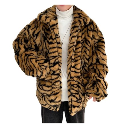 Mænds Vinter Kunstpelsjakke Tiger Print Oversize Yderbeklædning