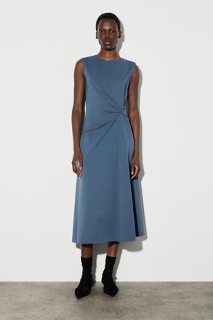 COS Women's Midiklänning Med Rynkad Detalj I Bomullsjersey in Blå