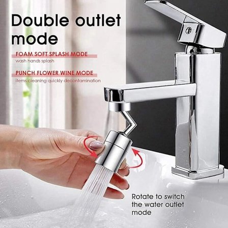 Dubbelfunktions roterande kökskran stänkskydd spray kran skummare munstycke med 22mm till 24mm adapter nätfilter