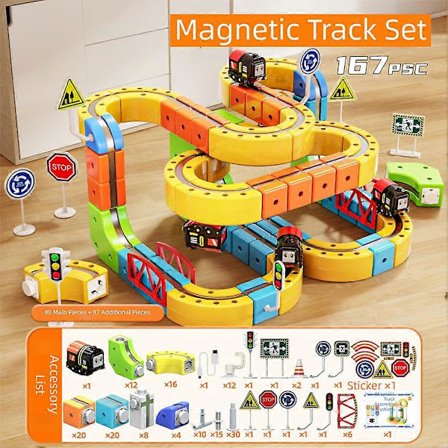 Anti-Gravity Elektriskt Tågset, 167 delar Flexibelt Spårvagnsset, DIY STEM Magnetisk Byggsats, Julklappar Födelsedagspresenter för Barn