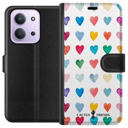 Kompatibelt Lommeboketui til Xiaomi Xiaomi Redmi 15C Cactus and Friends - Watercolor Love Grid