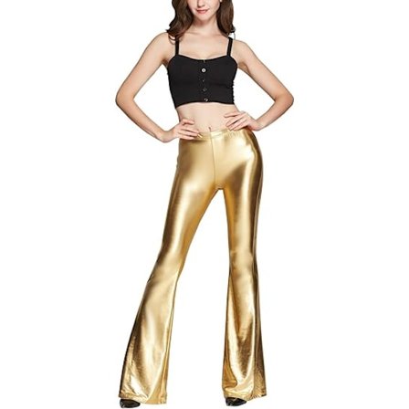 Glinsende metalliske paljettbukser med høyt liv og sleng for kvinner, gullfarget