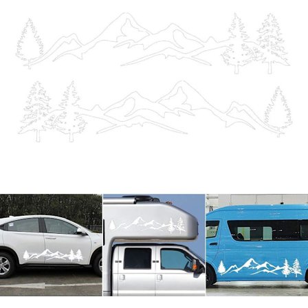 2PCS Bil Automatisk Dekal Klistermärke Bil Sida Dörr Klistermärke Bil Klistermärke Berg Dekal Trä Skog Vinyl Grafisk Kit för Husbil Rv Trailer(Vit)