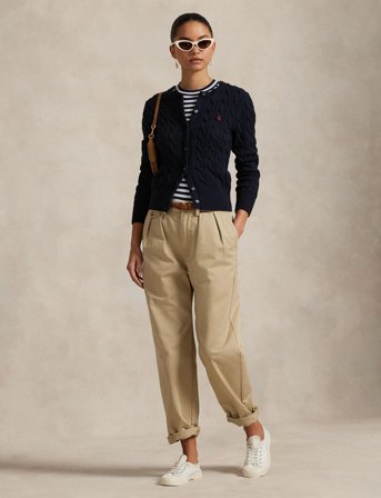 Polo Ralph Lauren Cable-Knit Cotton Crewneck Cardigan - Navy - XL