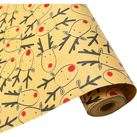 Jätte Stor Omslagspapper - Jul Omslagspappersrulle, Älgdesign Kraftpapper, Återvinningsbart Papper, 43*300cm