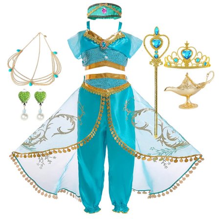 Flickor Jasmine Klänning Aladdin Prinsessa Magisk Lampa Karneval Festkläder Vestidos Halloween Fest Cosplay Klänning