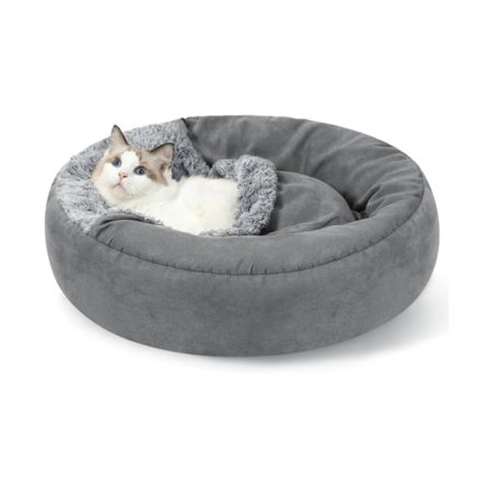 Hundeseng med hette Medium, Koselig smultring hundeteppe seng for hund, Beroligende kjæledyrhuleseng for katter valper (Medium, Grå)