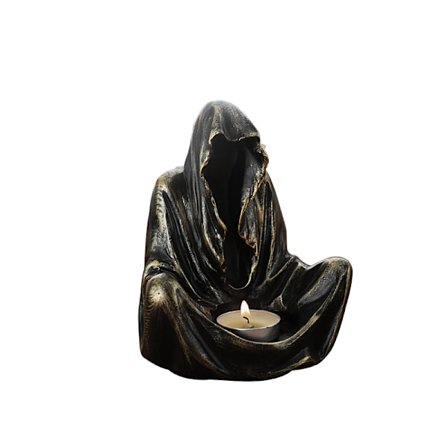 Lysestage - Sort Spøgelse - Troldmand - Dødsgotisk - Dekorativ Skulptur Statuer Kunst Resin Dekorationer (B)
