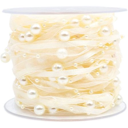 1PC Beige Konstgjord Pärla Band Chiffon Band och Organza Spets