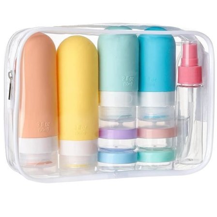 (Sort) 17-delt silikone rejsesæt med flasker, genopfyldelige og lækagesikre rejseflasker, til shampoo, lotion