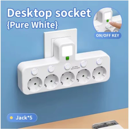 Vägguttag, Multi-uttag, Strömuttag, Ingen Förlängningssladd, 2 USB Typ 1 C Portar, Max Effekt 2500W, 4 Uttag