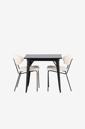 Venture Home - Spisegruppe Tempe med 2 stk spisestoler Chico - Hvit - Spisegruppe 2 personer - Fra Homeroom