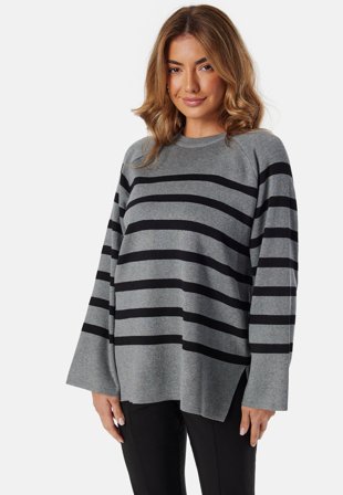Object Collectors Item - Objester LS Knit Top - Medium Grey Mel Stripes:Black - Kläder - - Bubbleroom